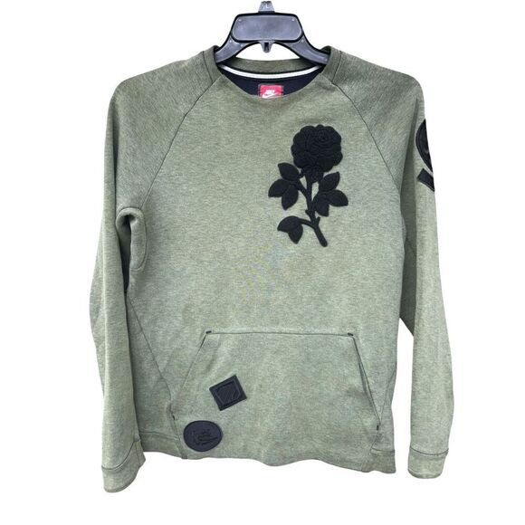 Nike Tech Small olive green Fleece Crewneck Black Rose sweatshirt unique - Picture 2 of 10